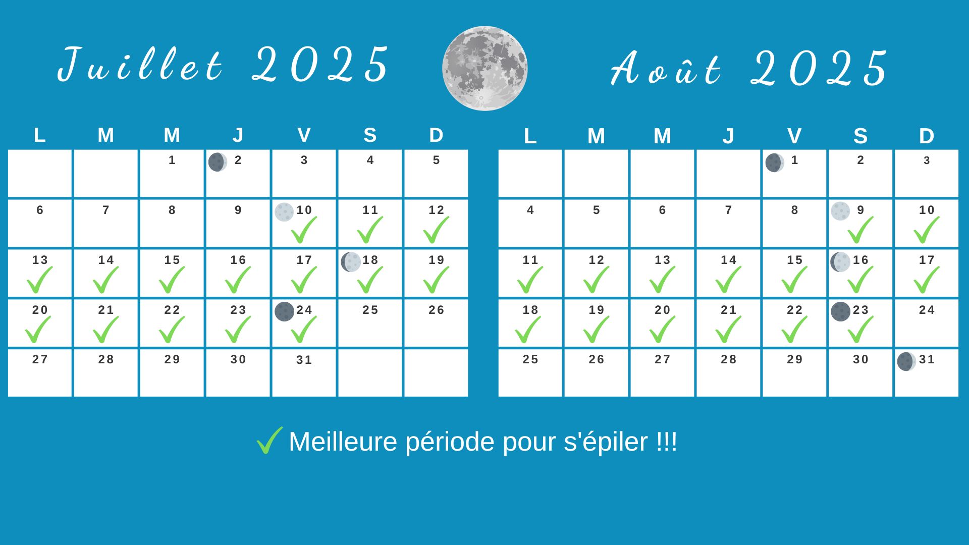 Calendrier lunaire épilation Juillet Août 2025 Institut de beaute A Fleur de Peau Estheticienne Saint Maximin la Sainte Baume Var 83470