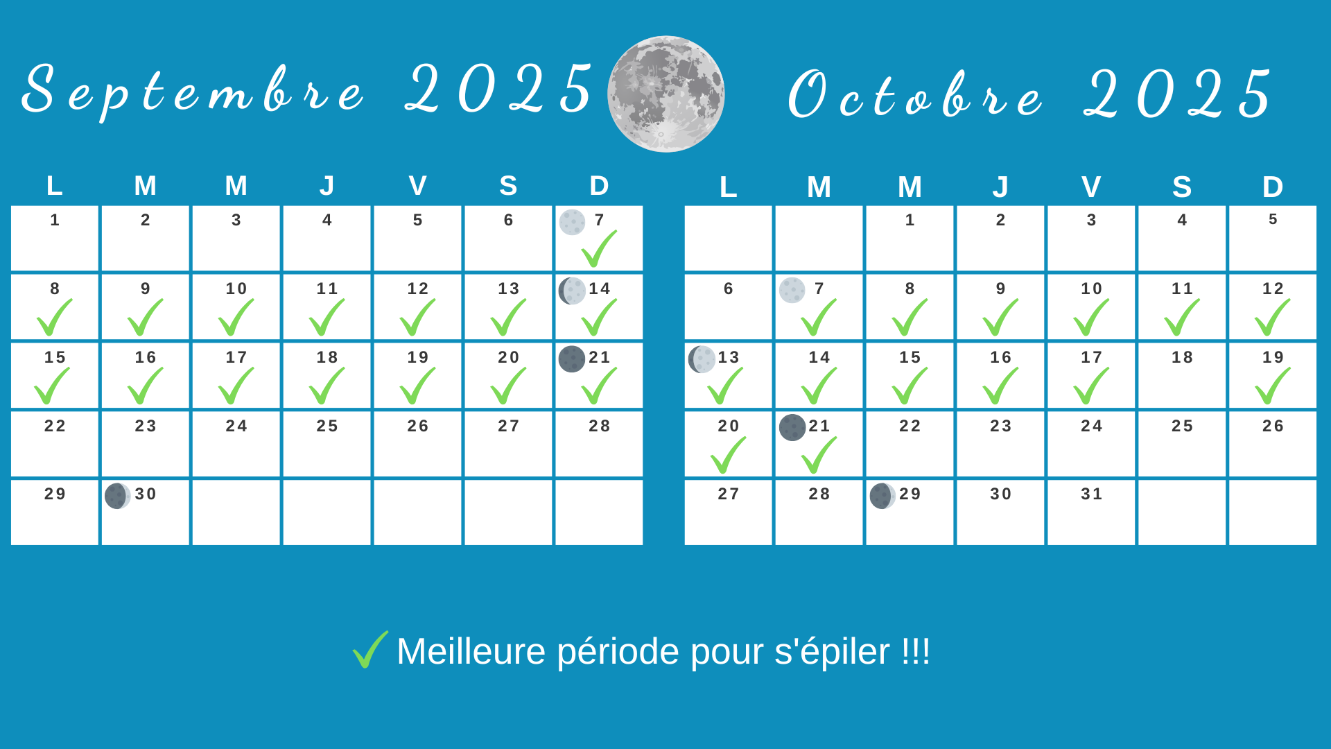 Calendrier lunaire épilation Septembre -Octobre 2025 Institut de beaute A Fleur de Peau Estheticienne Saint Maximin la Sainte Baume Var 83470